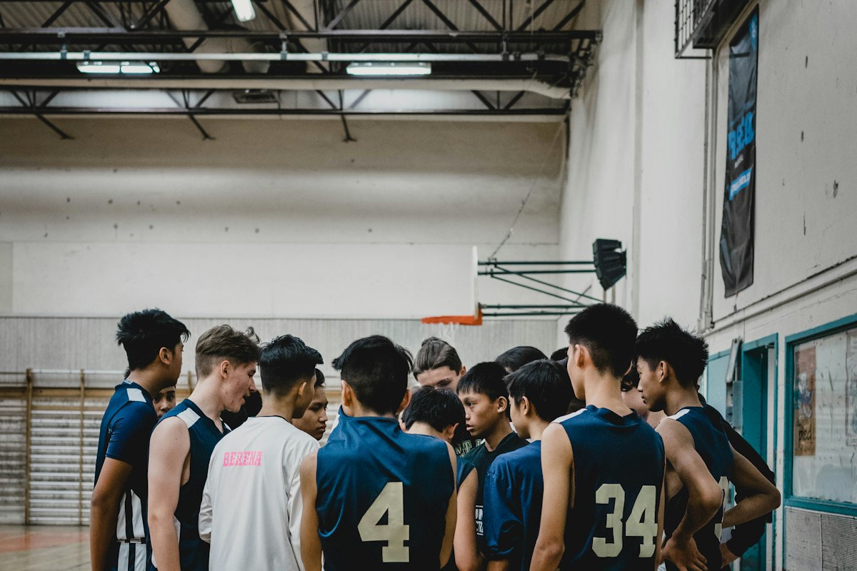 Basketball team in matching custom jerseys